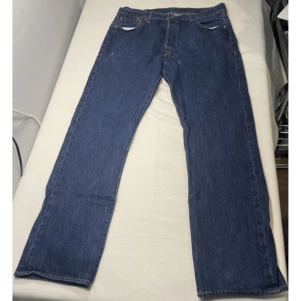 Levi's 501 Premium Jeans Mens W36 X L34 Button Fly Denim Blue Straight Leg